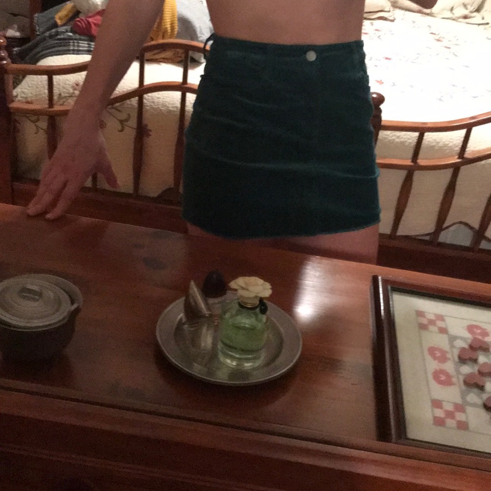 Green velvet corduroy skirt